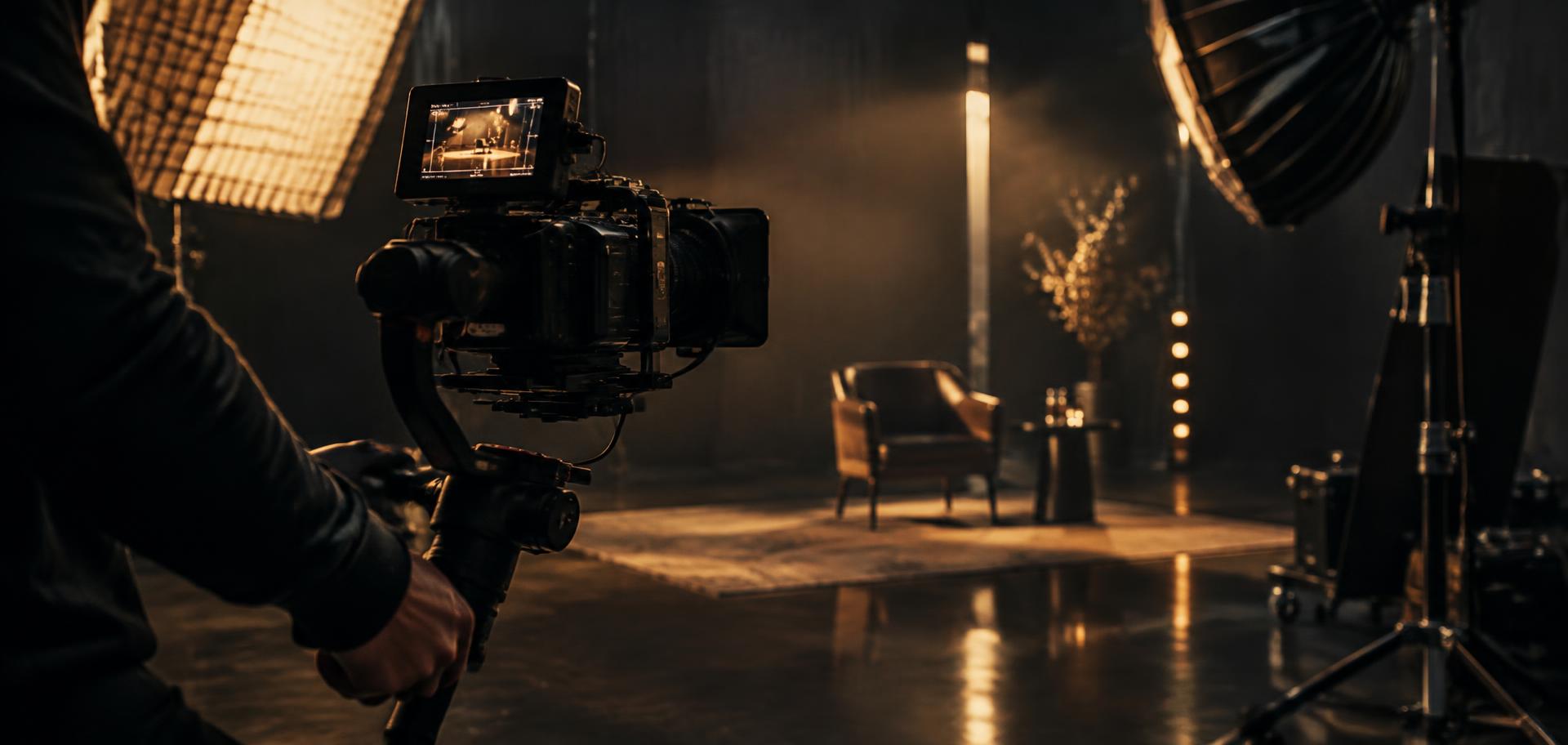 Video production set with cinematic lighting